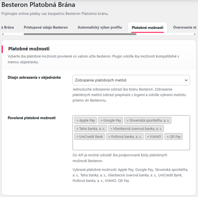 Woocommerce_platobna brana Besteron_platobne moznosti