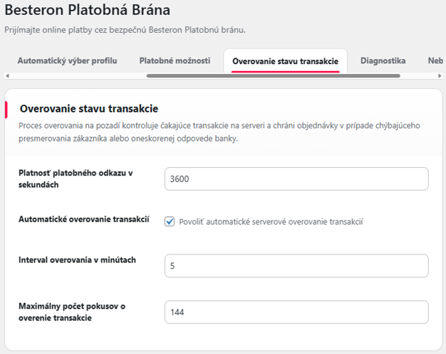 Woocommerce_platobna brana Besteron_overovanie stavu transakcie